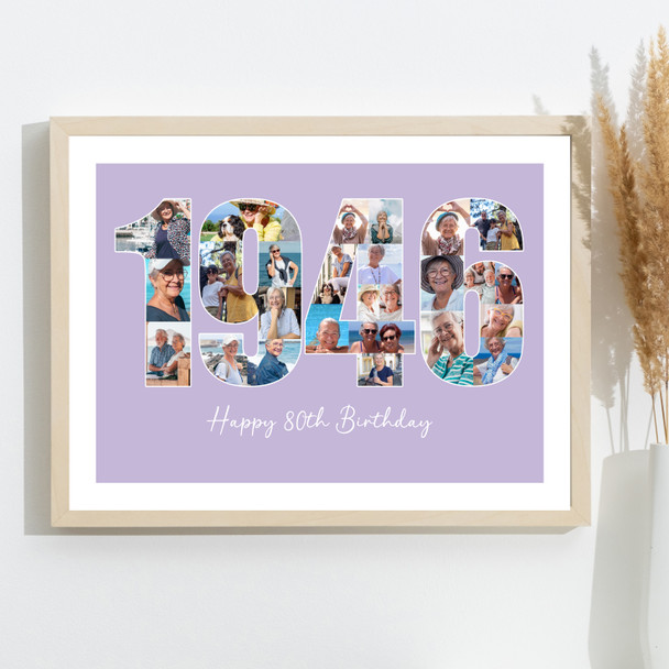 Photo Collage Purple Birthday Gift For Anyone 25-Photo Year 1946 Print Or Canvas