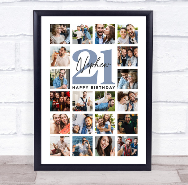 Photo Collage 21st Birthday Custom Gift For Nephew 20-Photo Blue Print Or Canvas