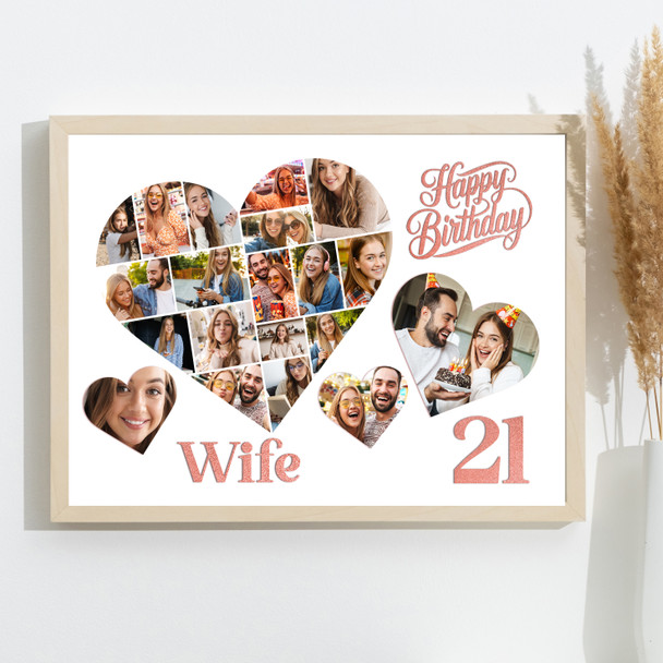 Photo Collage 21st Birthday Custom Gift For Wife 20-Photo Hearts Print Or Canvas