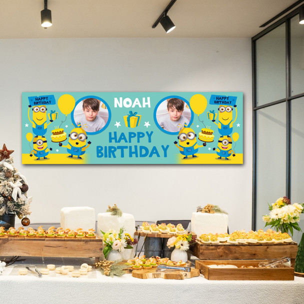 Personalised Party Banner For Birthday With Photo Boys Minions Kids