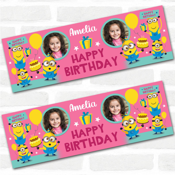 Personalised Party Banner For Birthday With Photo Girls Minions Kids