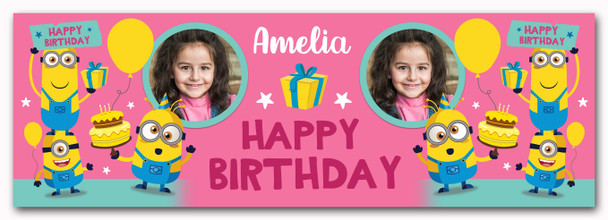 Personalised Party Banner For Birthday With Photo Girls Minions Kids