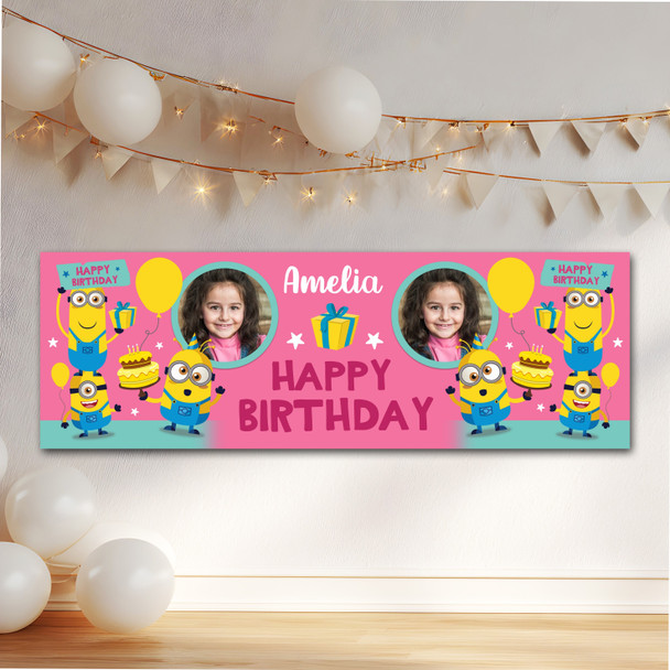 Personalised Party Banner For Birthday With Photo Girls Minions Kids