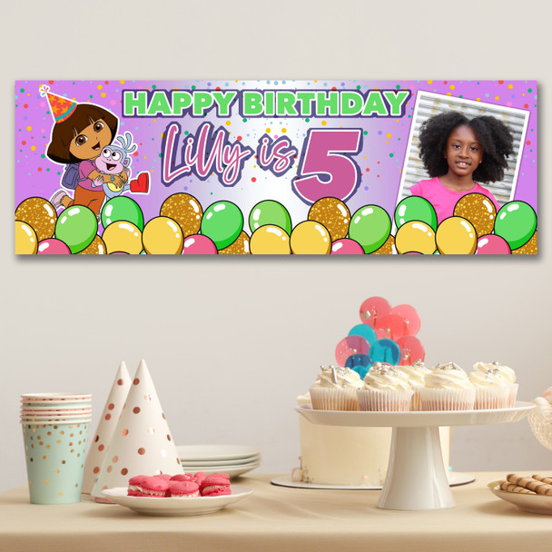 Personalised Party Banner For Kids Birthday Dora the Explorer Any Age