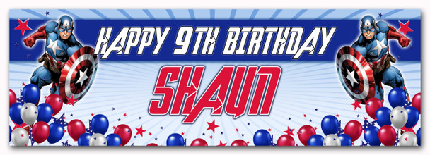 Personalised Party Banner For Kids Birthday Boys Marvel Captain America Any Age