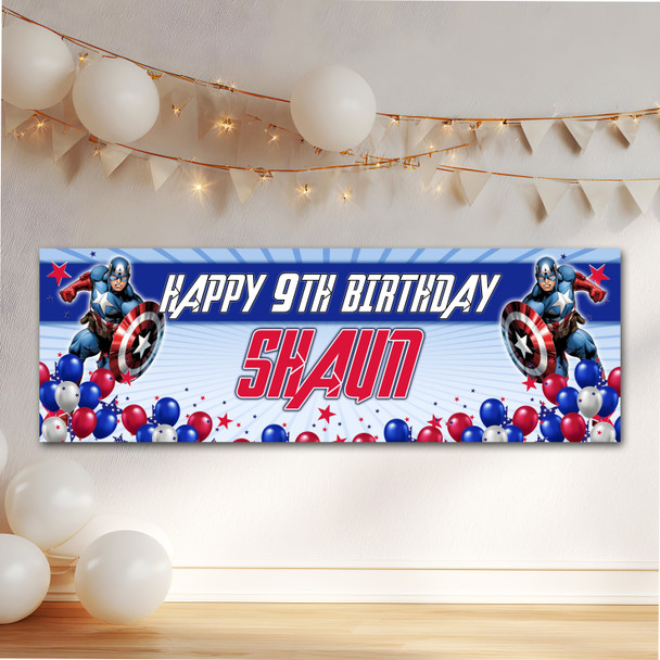 Personalised Party Banner For Kids Birthday Boys Marvel Captain America Any Age