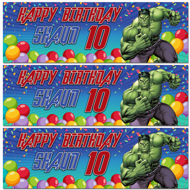 Personalised Party Banner For Kids Birthday Boys Marvel Superhero Hulk Any Age