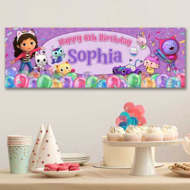 Personalised Party Banner For Kids Birthday Girls Gabby's Dollhouse Balloons