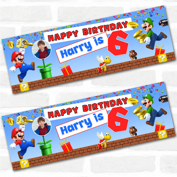 Personalised Party Banner For Kids Birthday Mario Bross With Photo Any Age