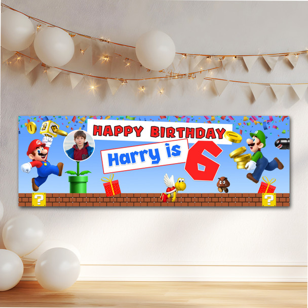 Personalised Party Banner For Kids Birthday Mario Bross With Photo Any Age
