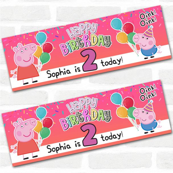Personalised Party Banner For Kids Birthday Peppa Pig Balloons Any Age