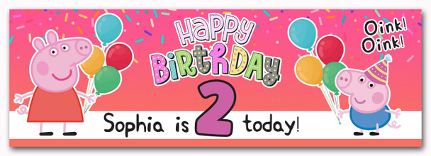 Personalised Party Banner For Kids Birthday Peppa Pig Balloons Any Age
