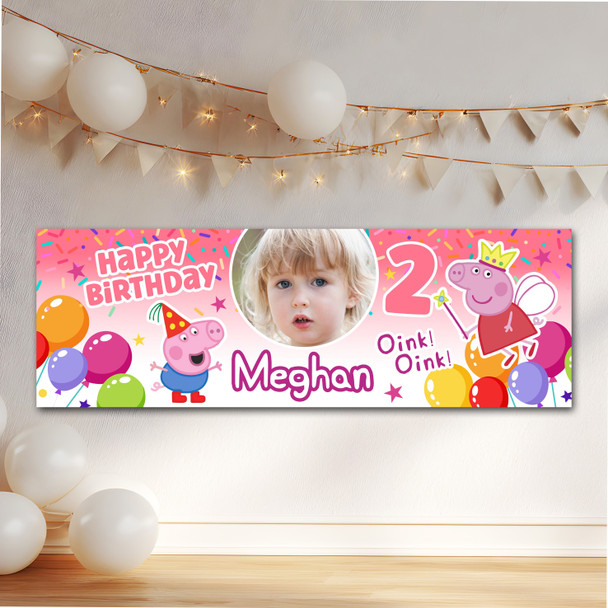 Personalised Party Banner For Kids Birthday Peppa Pig Balloons Photo Any Age