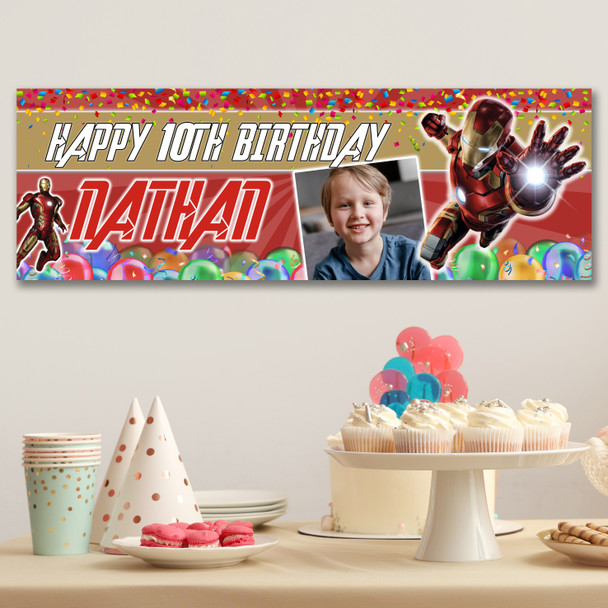 Personalised Party Banner For Kids Birthday With Photo Marvel Iron Man Any Age