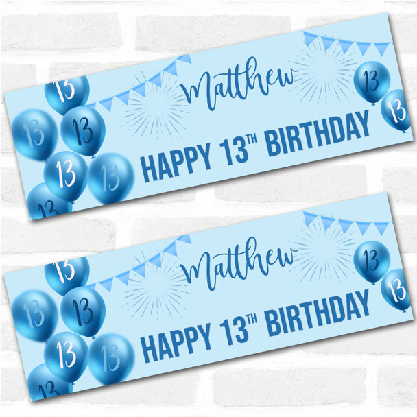 Personalised Party Banner For 13th Birthday Boys Blue Balloon Star