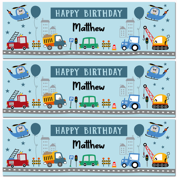 Personalised Party Banner For Birthday Boys Car Lorry Vehicles Kids