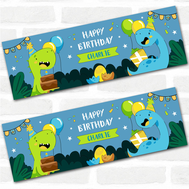 Personalised Party Banner For Birthday Boys Dinosaur Blue Kids