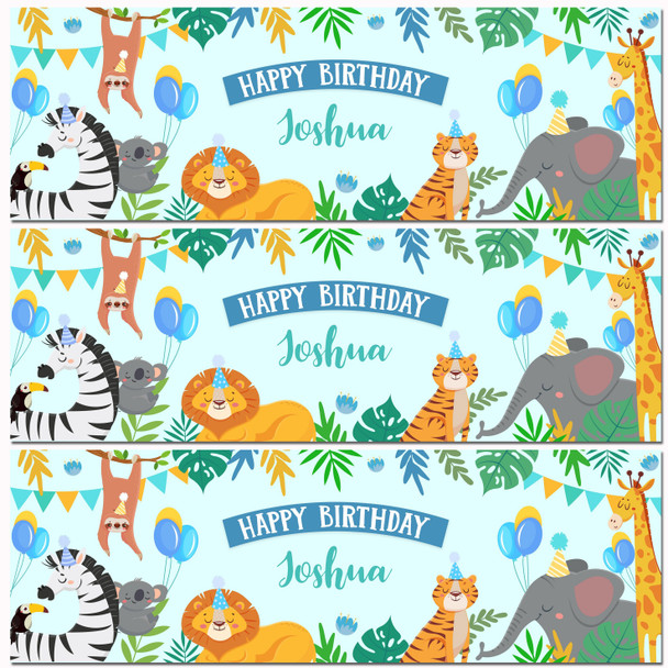 Personalised Party Banner For Birthday Boys Jungle Animals Kids