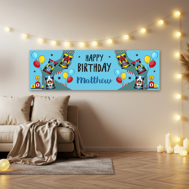 Personalised Party Banner For Birthday Boys Racing Cars Kids