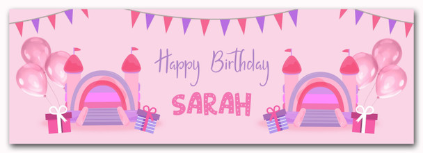 Personalised Party Banner For Birthday Girls Bouncy Castle Pink Kids