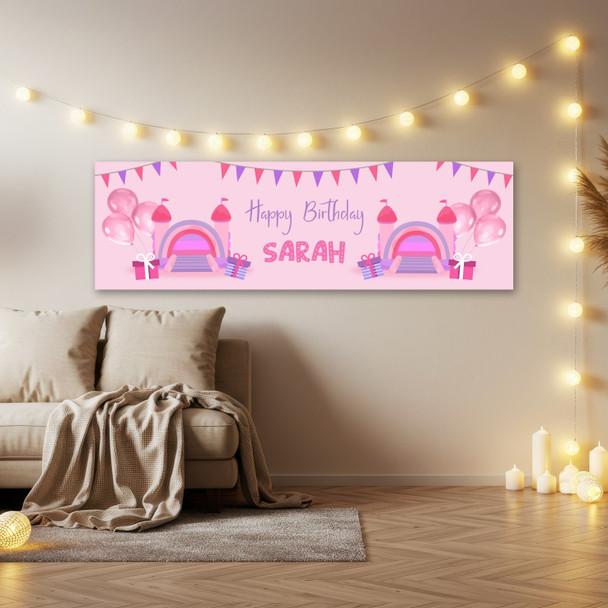 Personalised Party Banner For Birthday Girls Bouncy Castle Pink Kids
