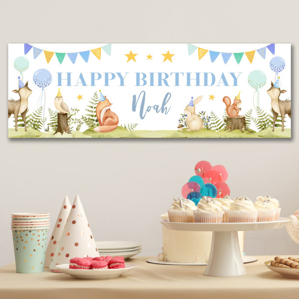 Personalised Party Banner For Birthday Male Woodland Animals