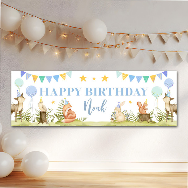 Personalised Party Banner For Birthday Male Woodland Animals