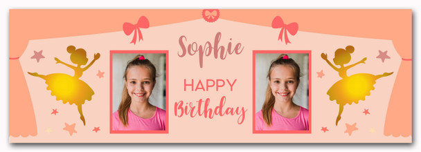 Personalised Party Banner For Birthday With Photo Girls Ballerina Gold Kids