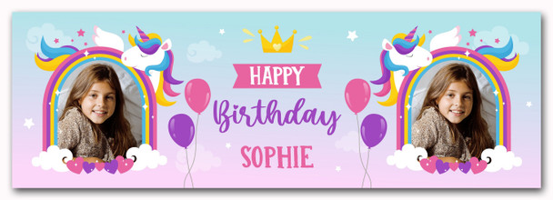 Personalised Party Banner For Birthday With Photo Girls Unicorn Kids