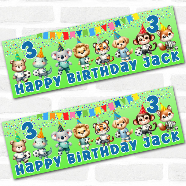 Personalised Party Banner For Kids Birthday Boys Cute Football Animals Any Age