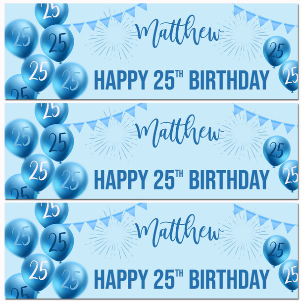 Personalised Party Banner For 25th Birthday Male Blue Balloon Star
