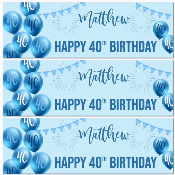 Personalised Party Banner For 40th Birthday Male Blue Balloon Star