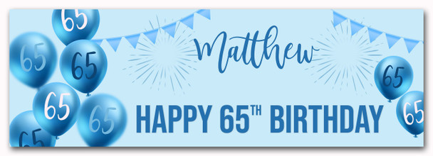 Personalised Party Banner For 65th Birthday Male Blue Balloon Star