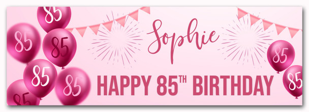 Personalised Party Banner For 85th Birthday Female Pink Balloon Star