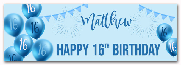 Personalised Party Banner For 16th Birthday Boys Blue Balloon Star