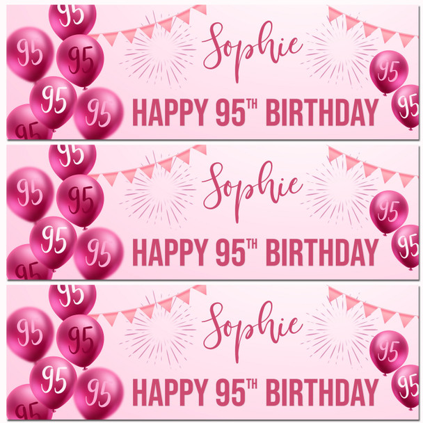 Personalised Party Banner For 95th Birthday Female Pink Balloon Star