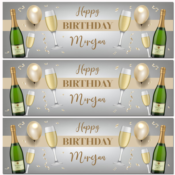 Personalised Party Banner For Birthday Champagne Gold Balloons