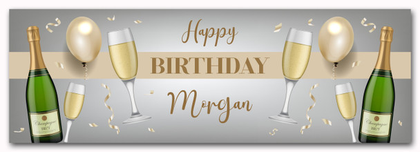 Personalised Party Banner For Birthday Champagne Gold Balloons