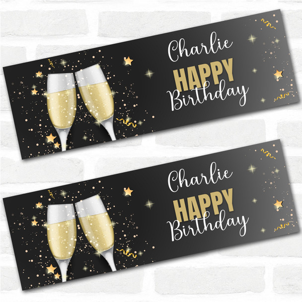 Personalised Party Banner For Birthday Champagne Star Black