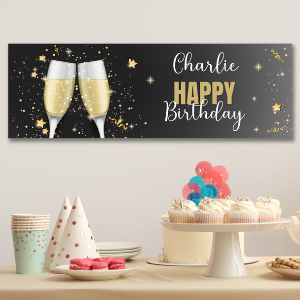 Personalised Party Banner For Birthday Champagne Star Black