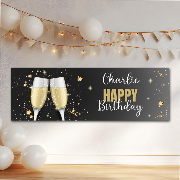 Personalised Party Banner For Birthday Champagne Star Black