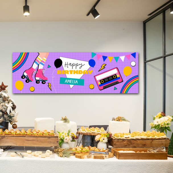 Personalised Party Banner For Birthday Female 1980's Theme Purple