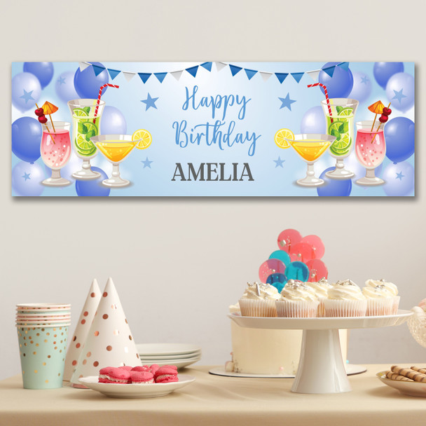 Personalised Party Banner For Birthday Female Cocktails Blue