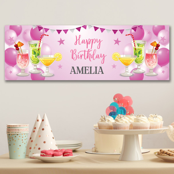Personalised Party Banner For Birthday Female Cocktails Pink