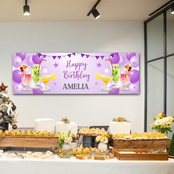 Personalised Party Banner For Birthday Female Cocktails Purple