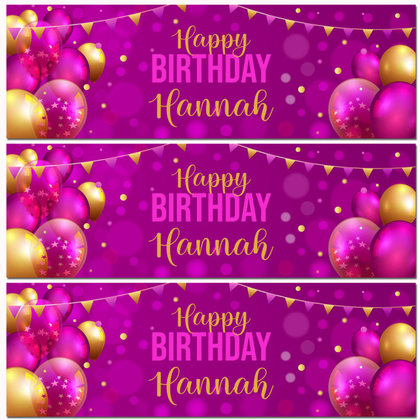 Personalised Party Banner For Birthday Female Pink Gold Balloons