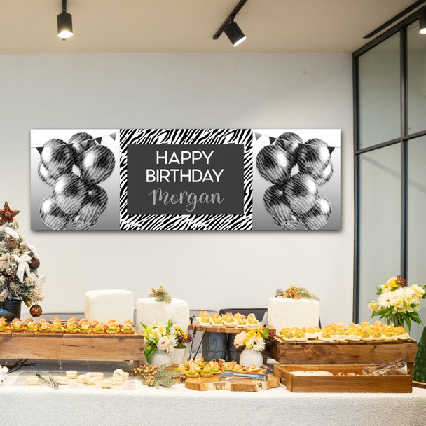 Personalised Party Banner For Birthday Female Zebra Animal Print