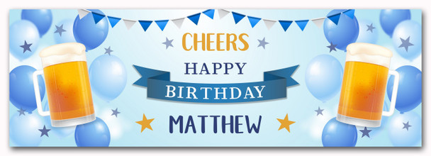 Personalised Party Banner For Birthday Male Beer Blue Balloons