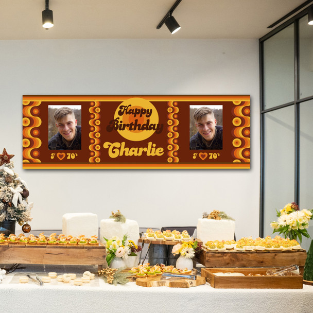 Personalised Party Banner For Birthday With Photo 1970's Brown