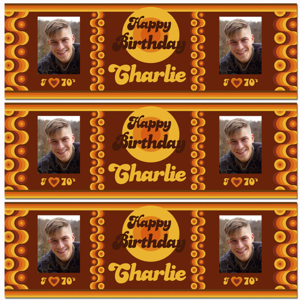 Personalised Party Banner For Birthday With Photo 1970's Brown